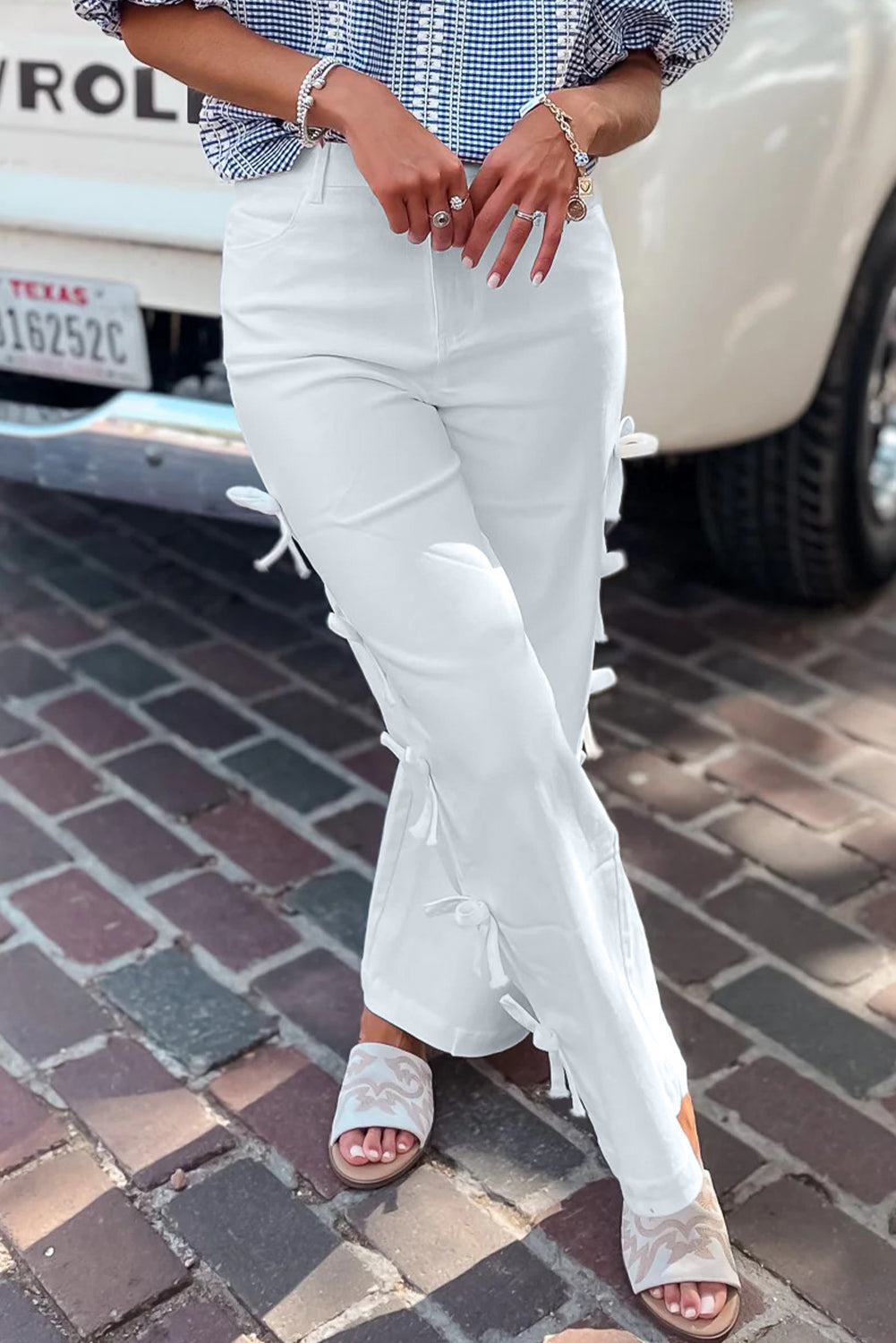 Bow Knot Side Detail Straight Leg Loose Jeans - eAura