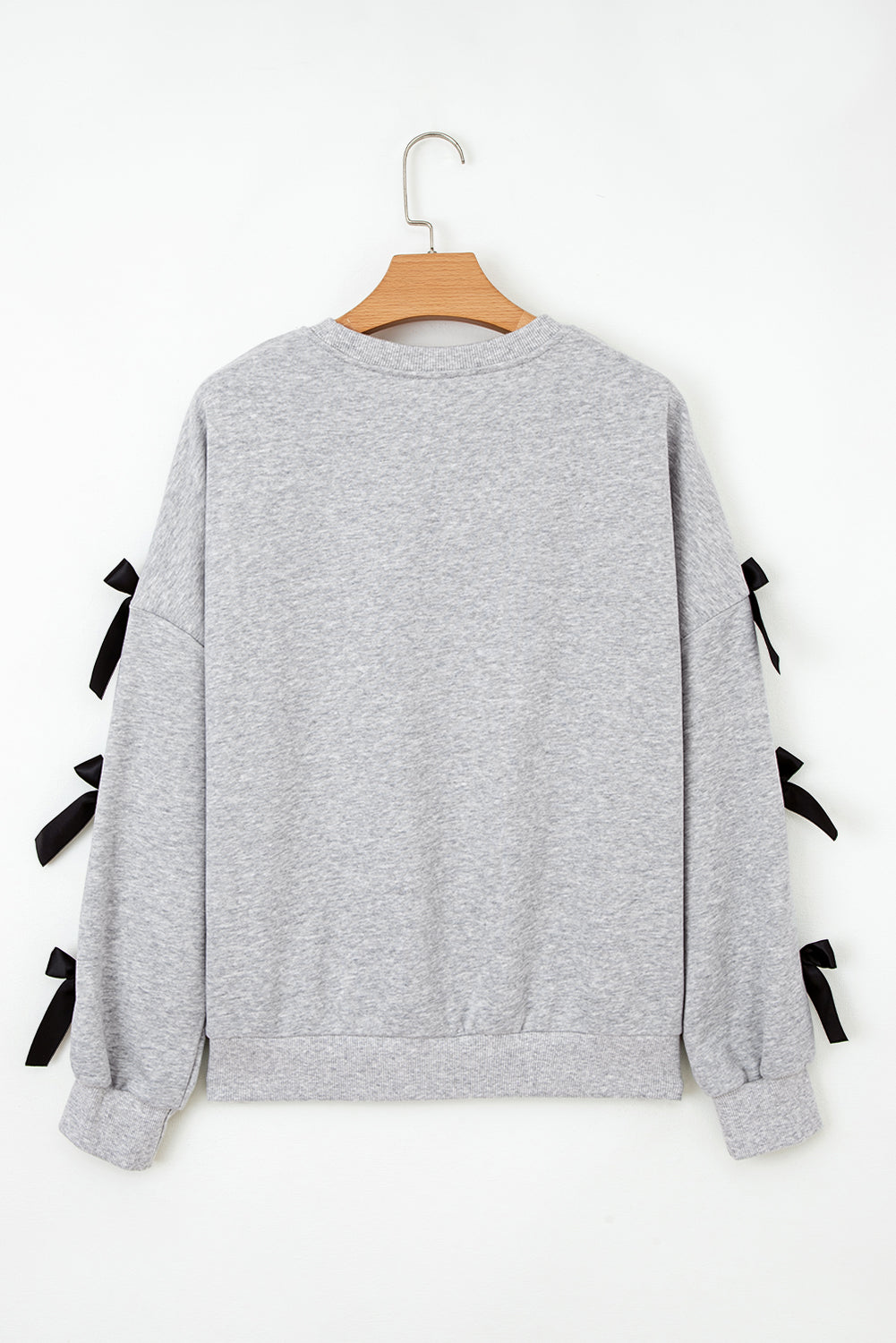 Light Grey Contrast Bow Applique Drop Sleeve Round Neck Sweatshirt eAura