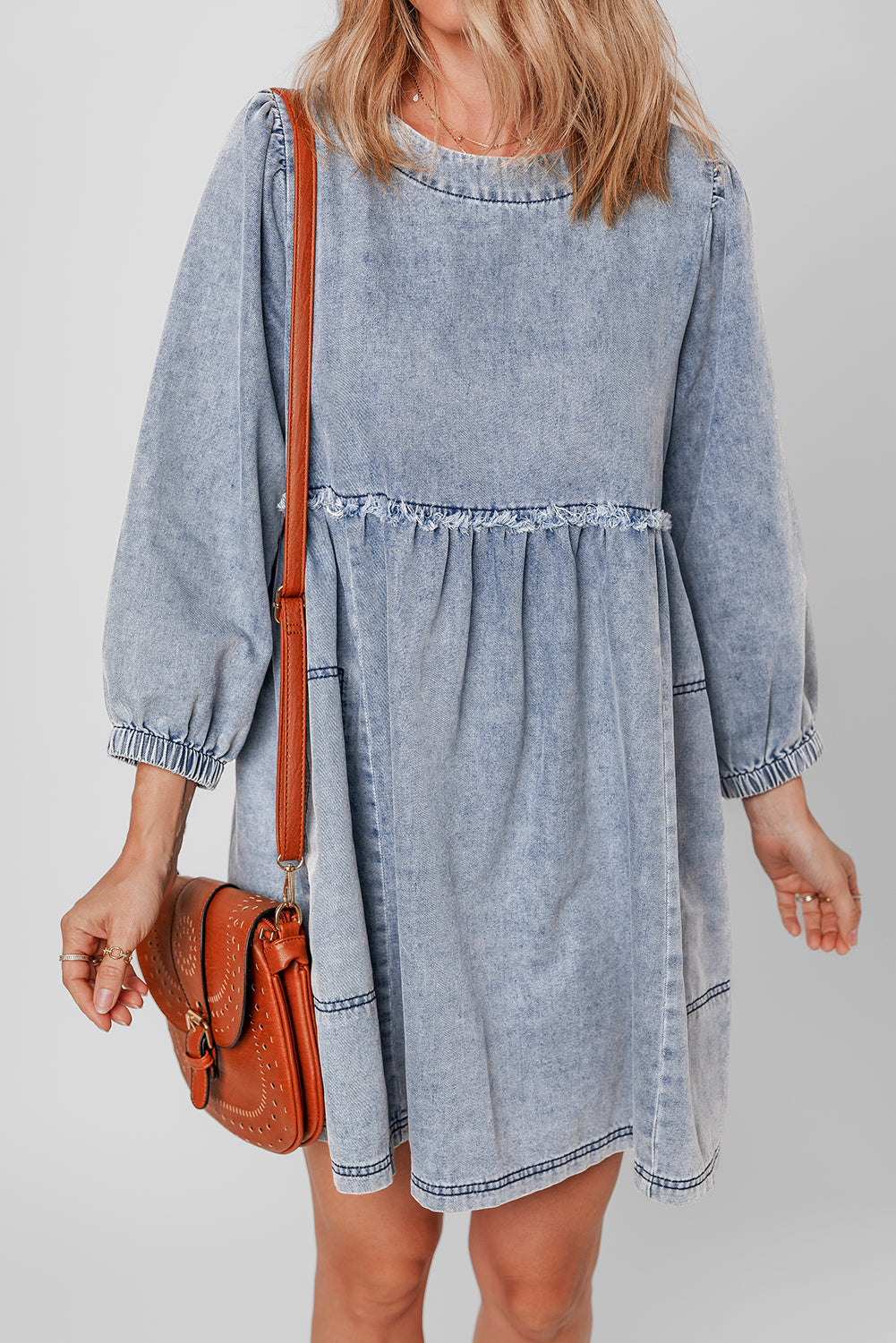Beau Blue Light Wash High Waist Loose Fit Denim Mini Dress Beagle Boutique Fashion Outlet