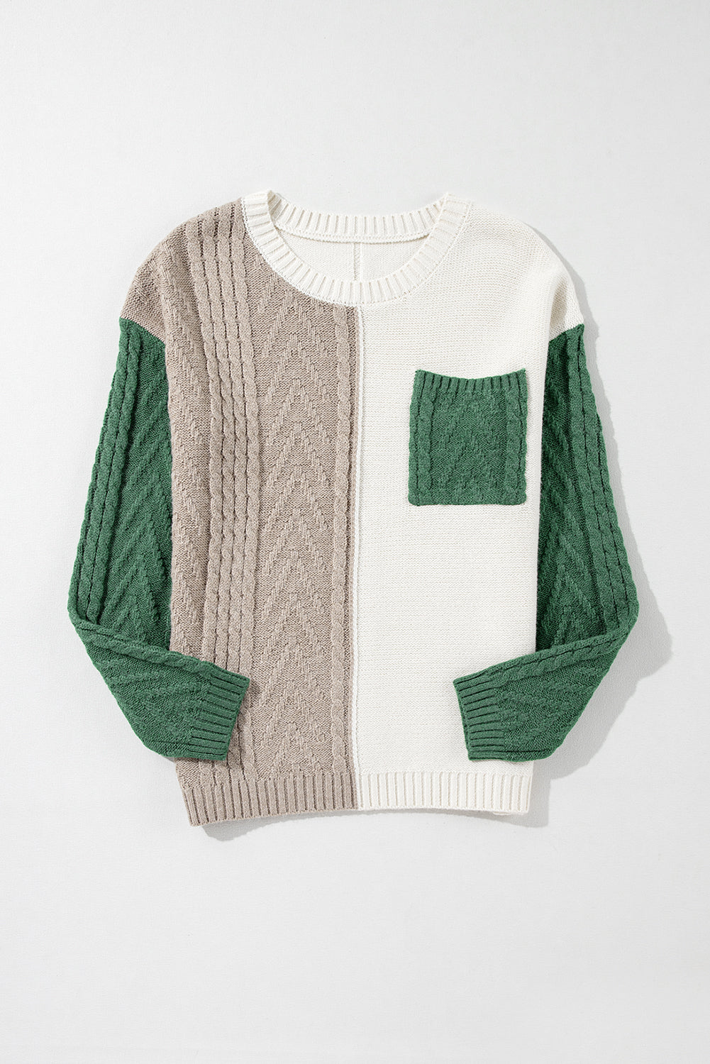 Rose Tan Colourblock Patched Pocket Drop Shoulder Sweater eAura