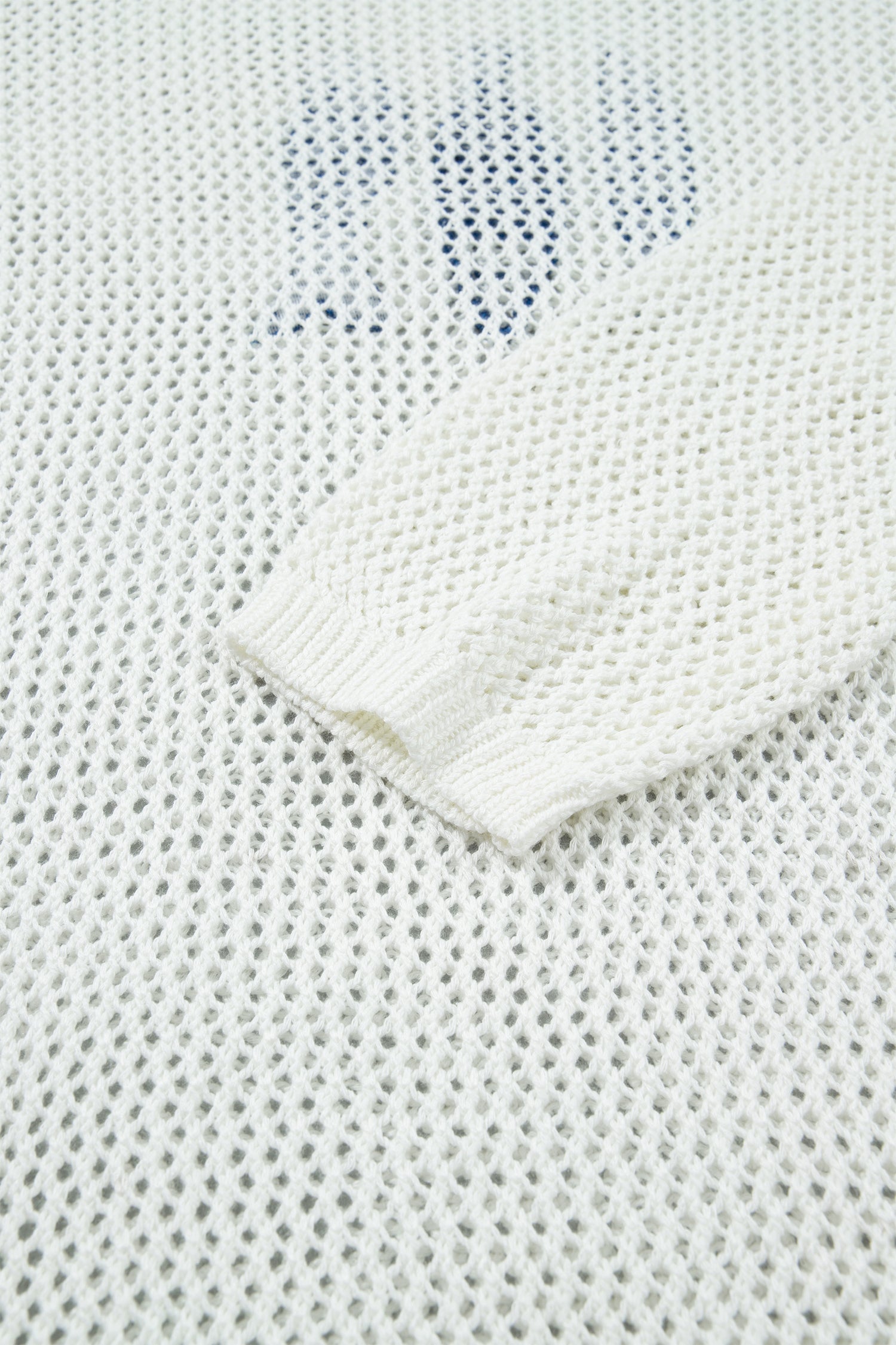 Open Knit Fish Embroidered Casual Sweater – White