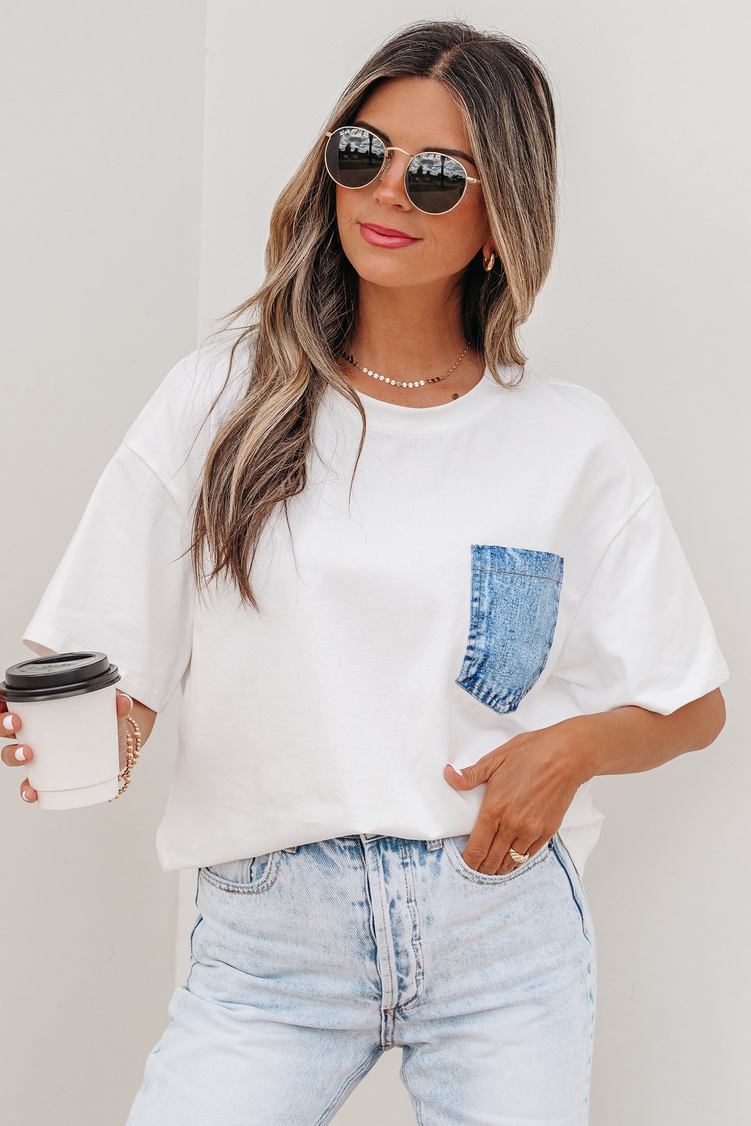 Colour Block Chest Pocket Patched Casual Short Sleeve Top