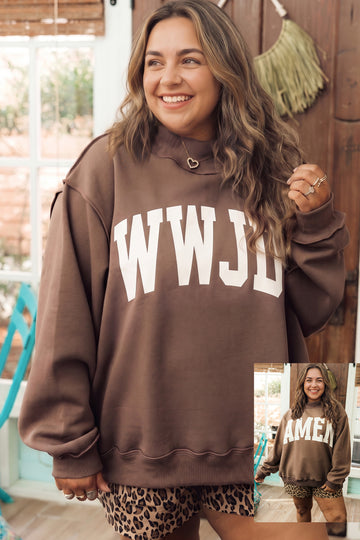 Coffee Letter Print Oversized Loose Fit Long Sleeve Plus Size Sweatshirt