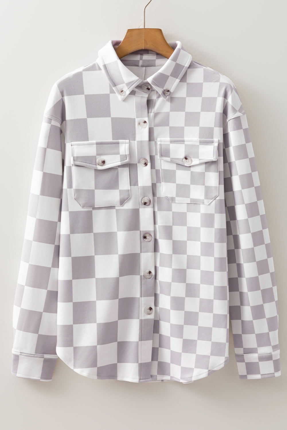 Checkerboard Flap Pocket Button Front Shacket eAura