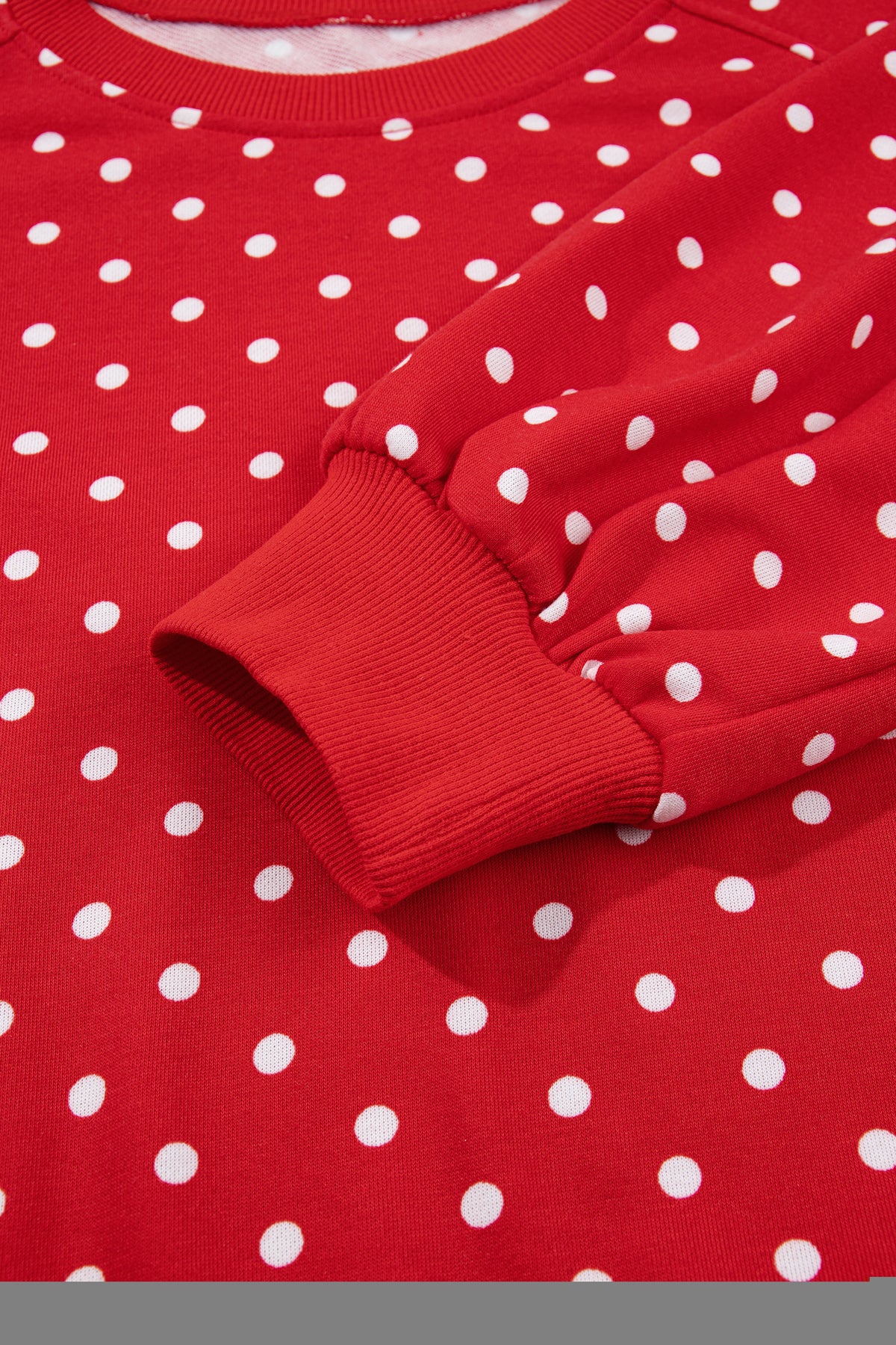 Polka Dot Drawstring Wide Leg Long Sleeve Top Pant Set – Red