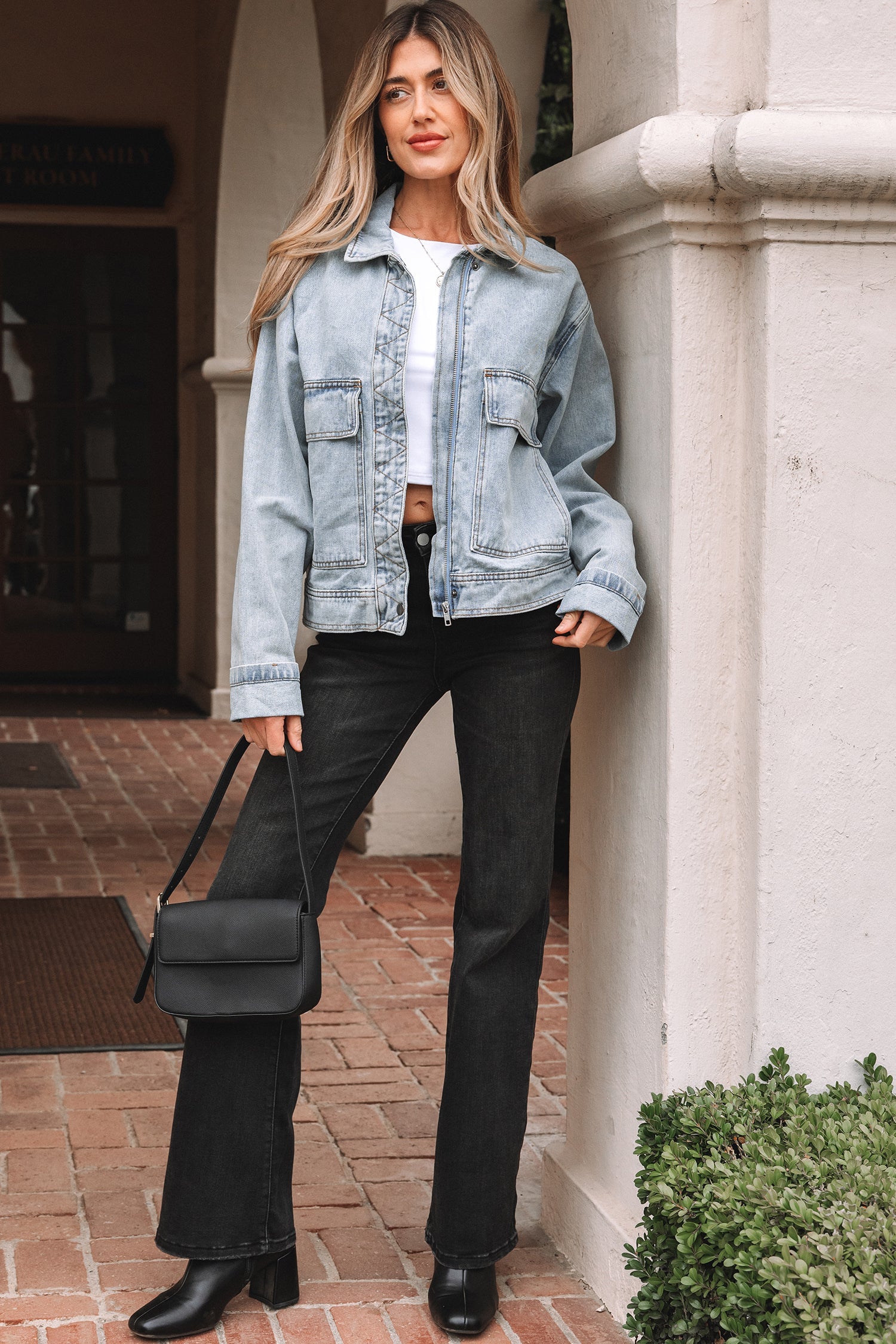 Blue Zip Up Washed Denim Jacket - eAura