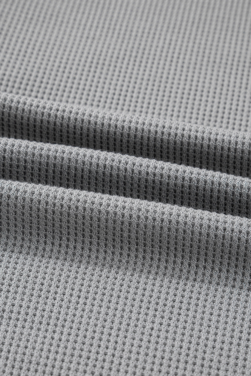 Grey Mixed Pattern Waffle Knit Patchwork Half Buttons Plus Hooded Top eAura