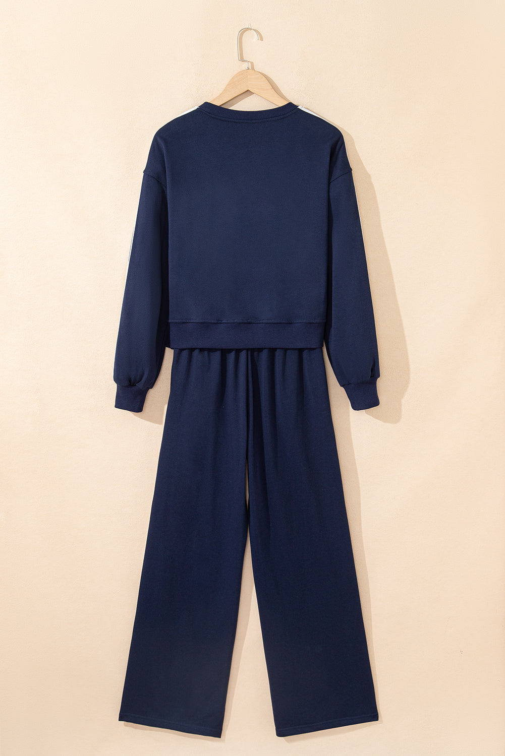 Varsity Striped Detail Crewneck Pullover Elastic Sweatpants 2pcs Co-ord eAura