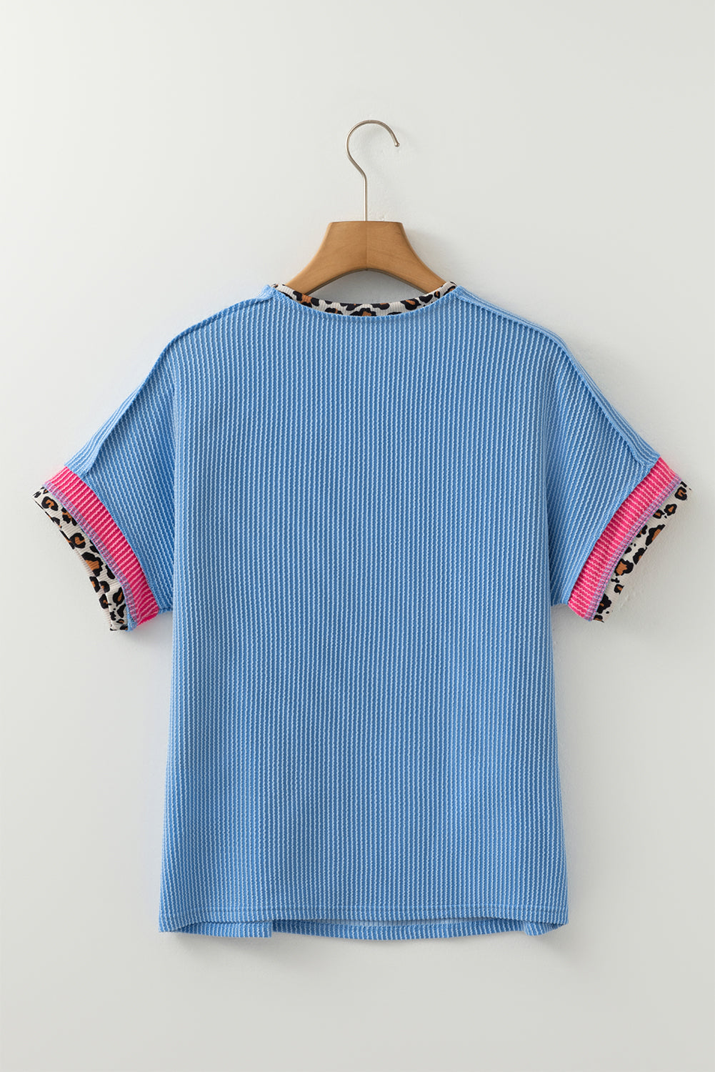Leopard Patchwork Rib Knit Crew Neck T-Shirt eAura