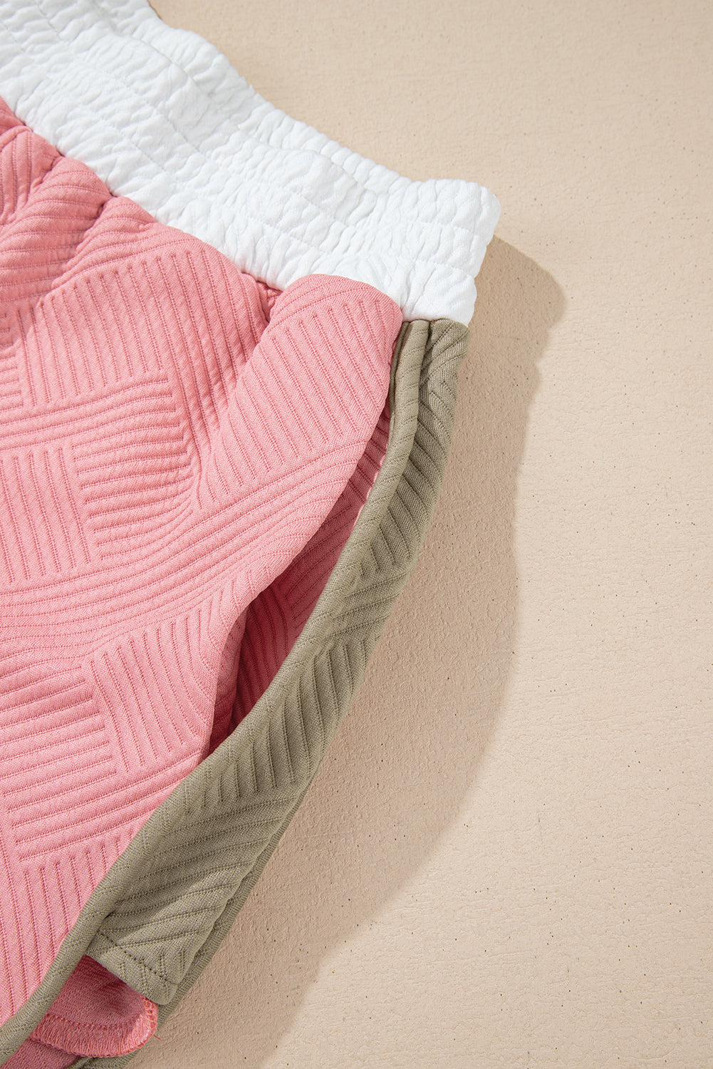 Pink Textured Colourblock Patchwork Tee Two Piece Shorts Set eAura