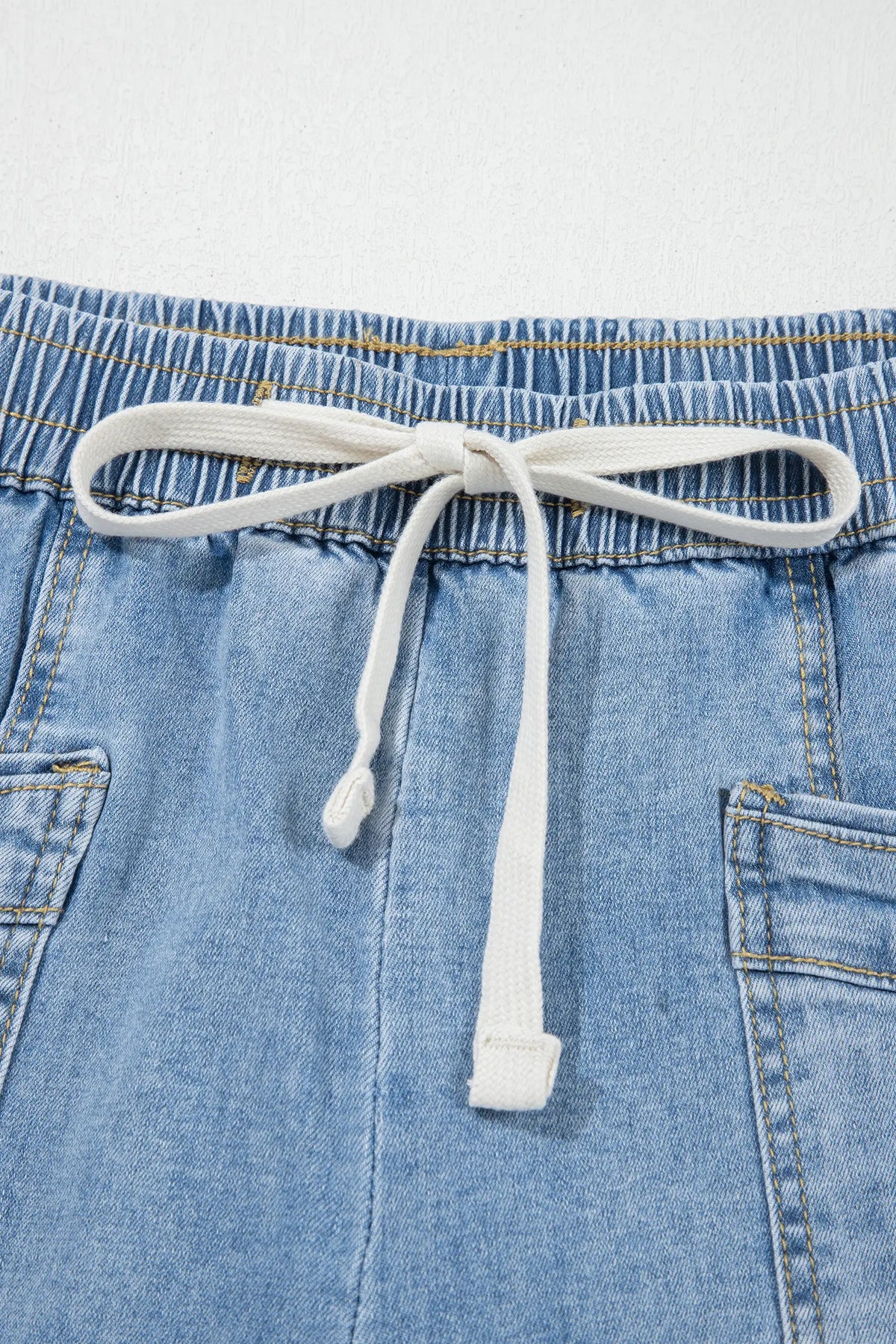 Beau Drawstring Waist Wide Leg Ankle Length Jeans