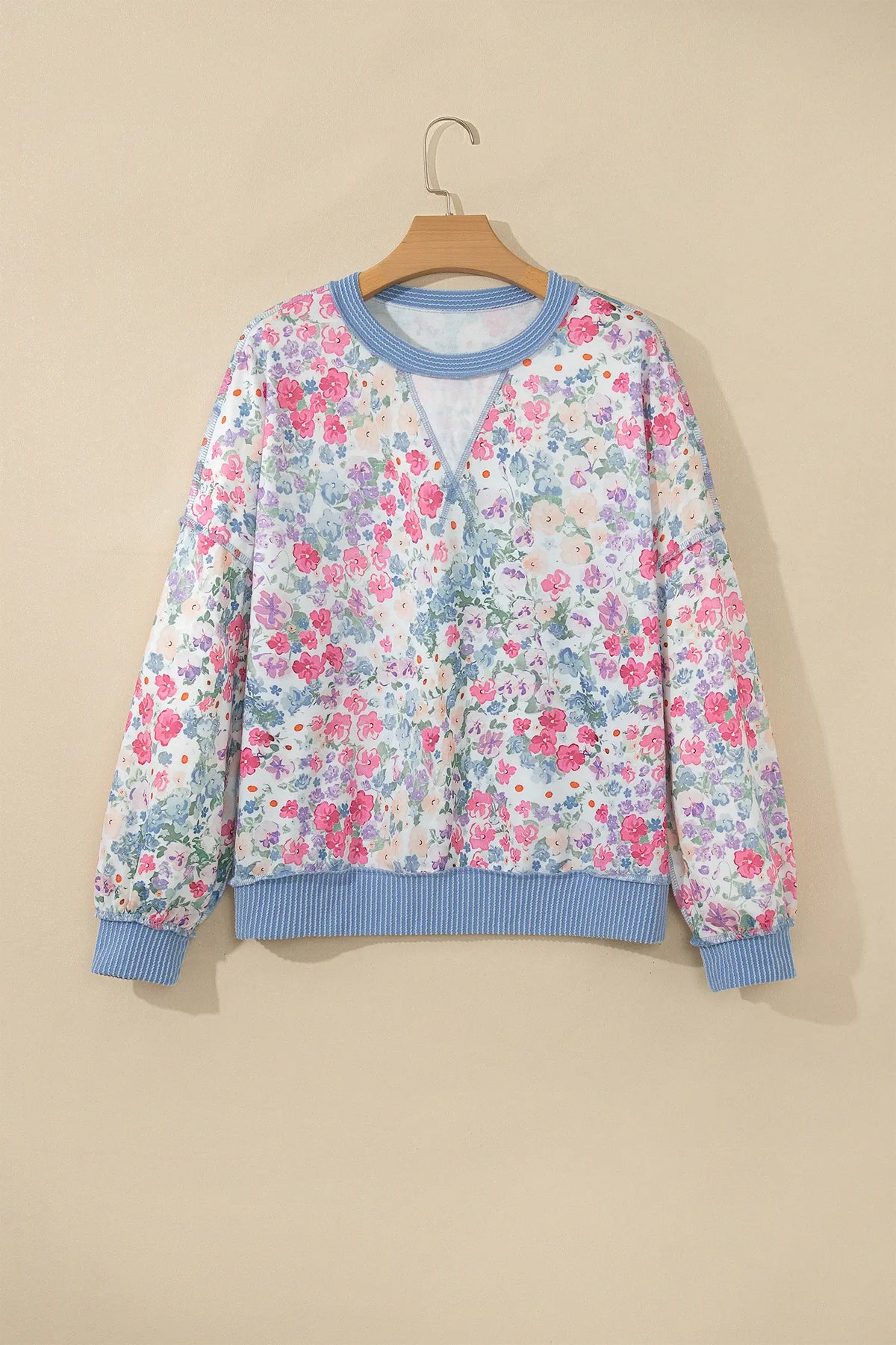 Floral Print Round Neck Long Sleeve Top – Multicolour