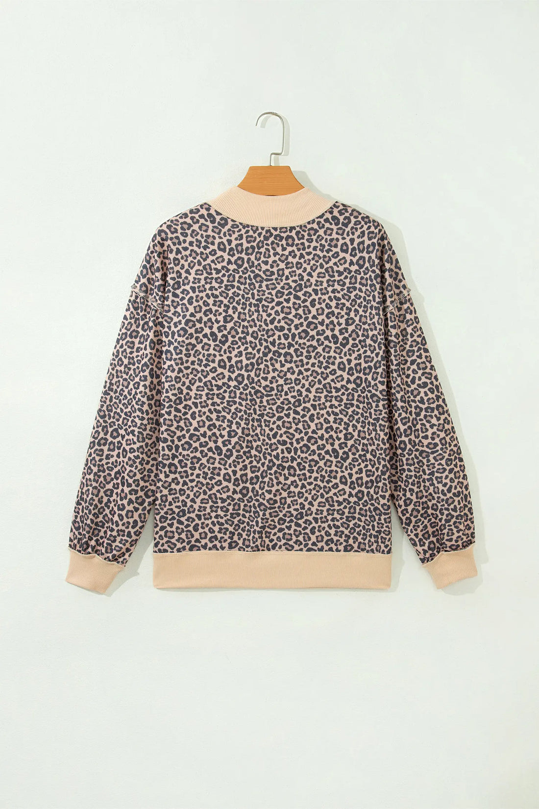 Plus Size Leopard Print Ribbed Colour Block Mock Neck Tunic Sweatshirt