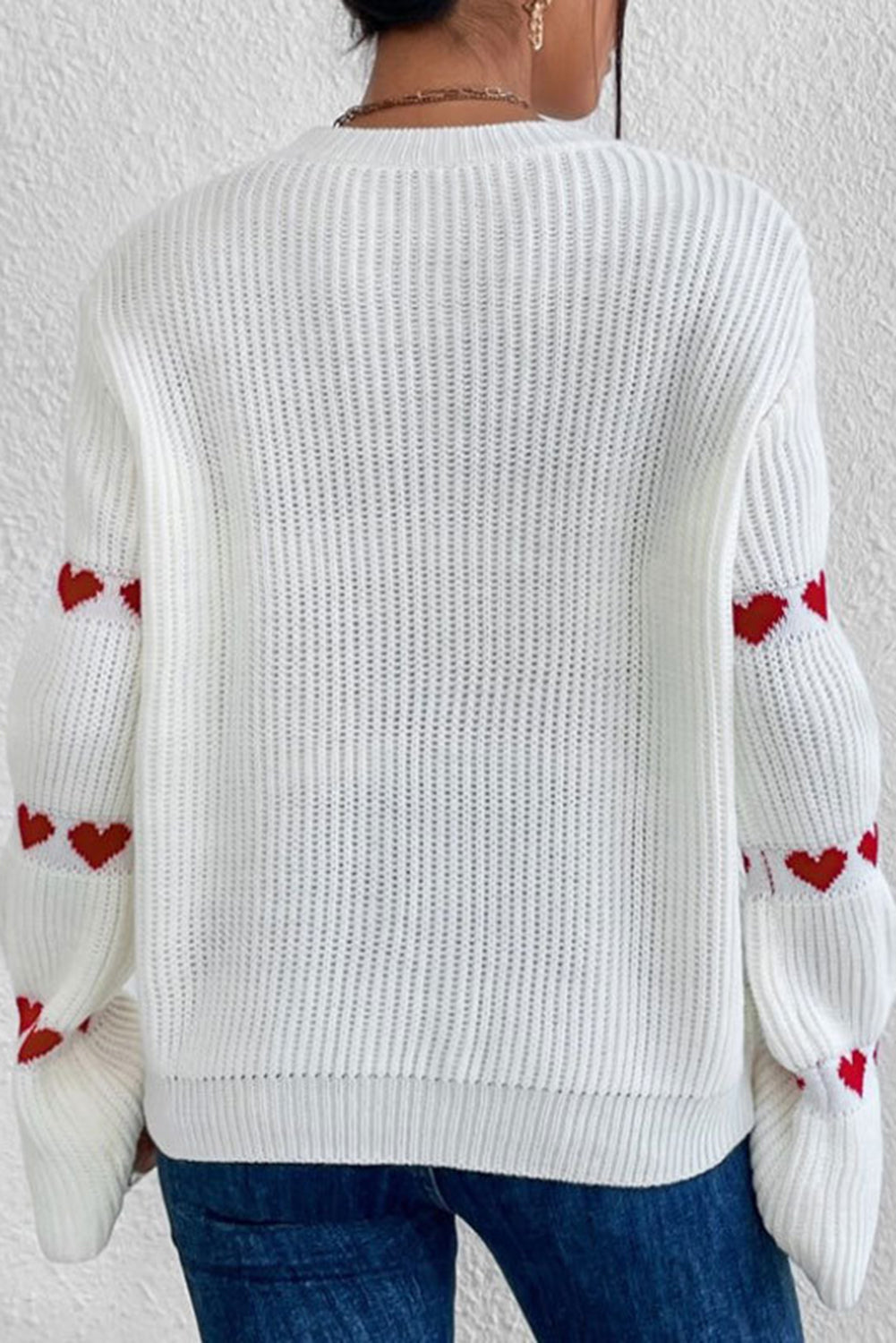 White Heart Shape Bell Sleeve Valentine Sweater eAura