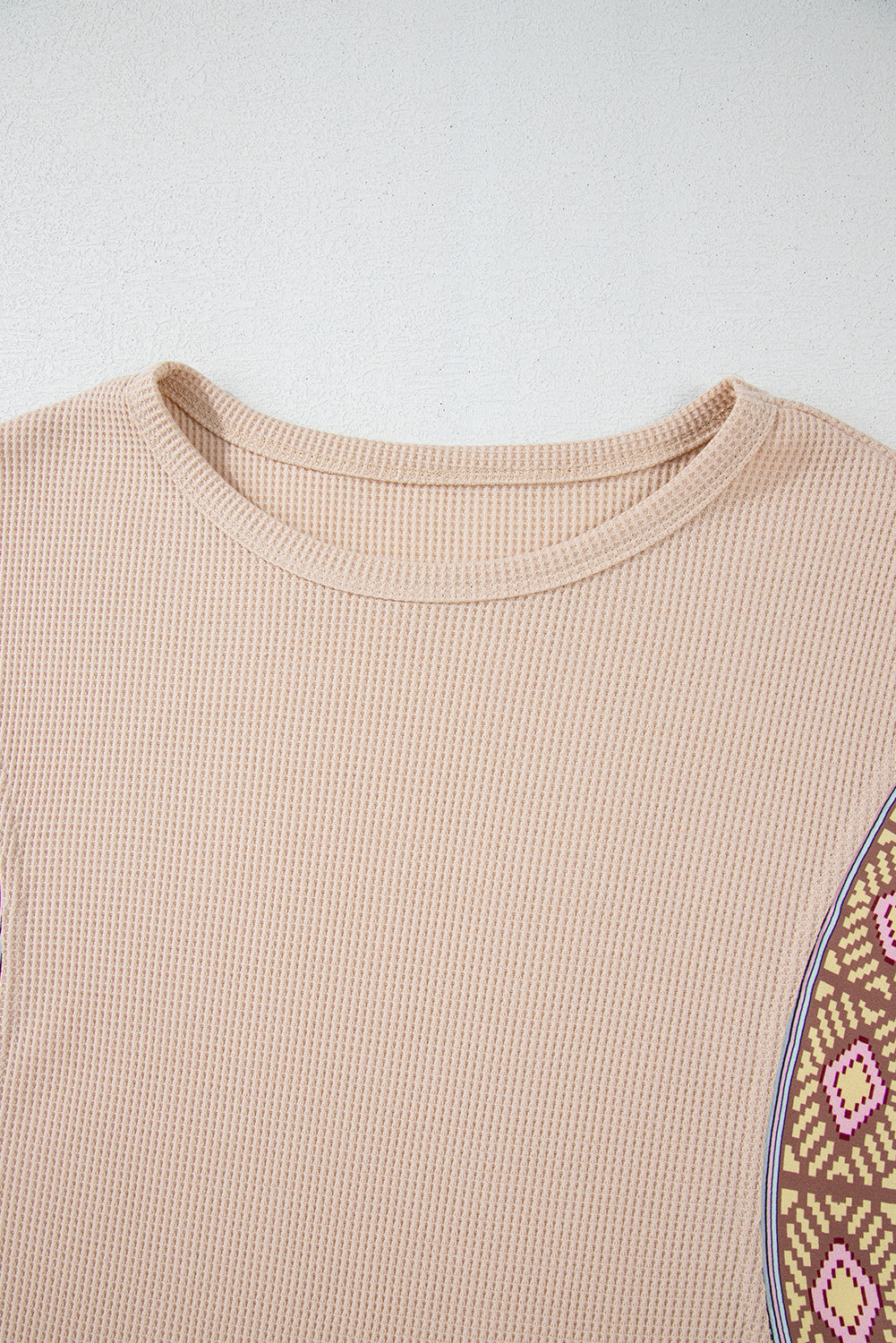 Parchment Contrast Floral Patchwork Puff Sleeve Waffle Knit Top eAura