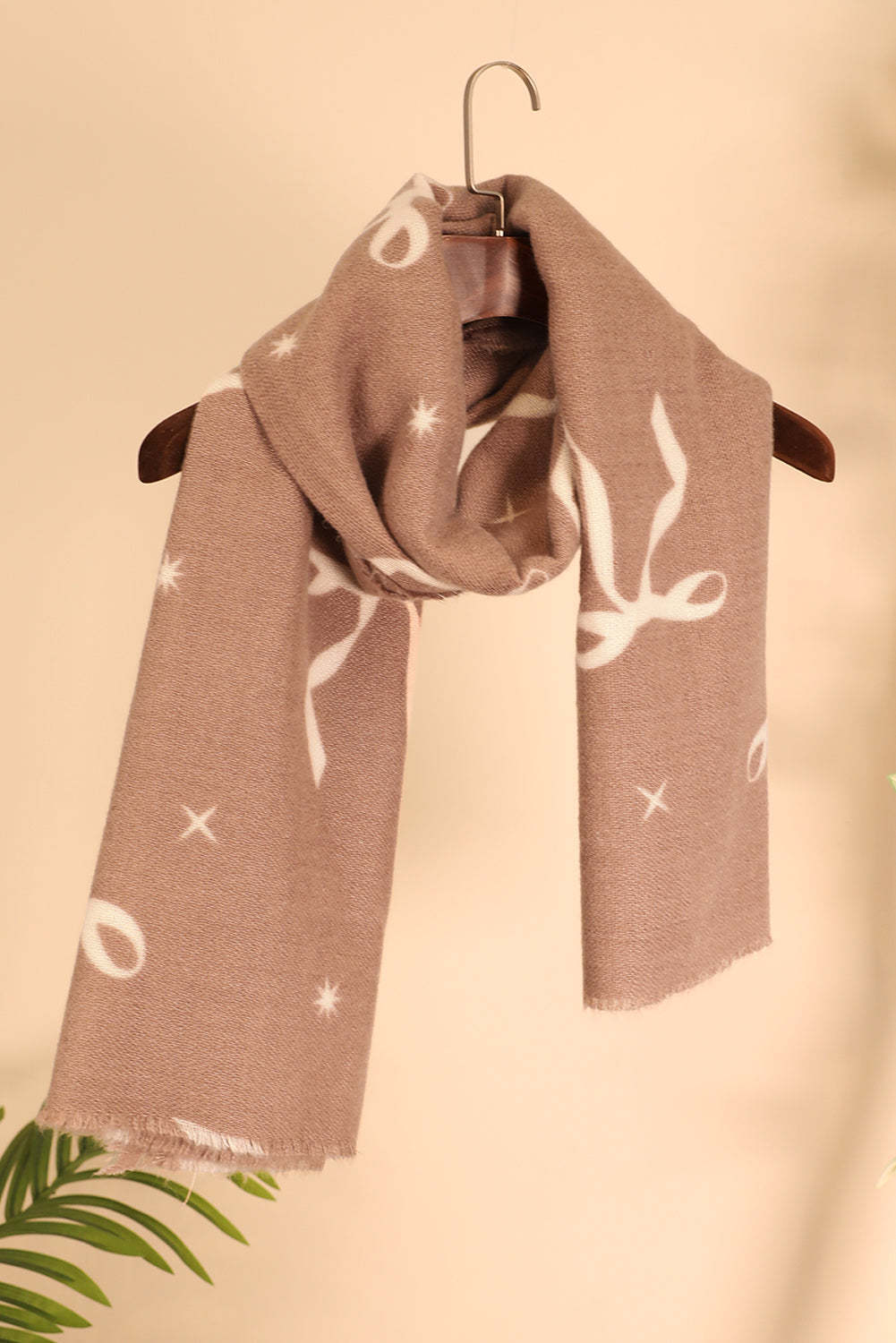 Bow Print Raw Edge Lightweight Scarf Shewin