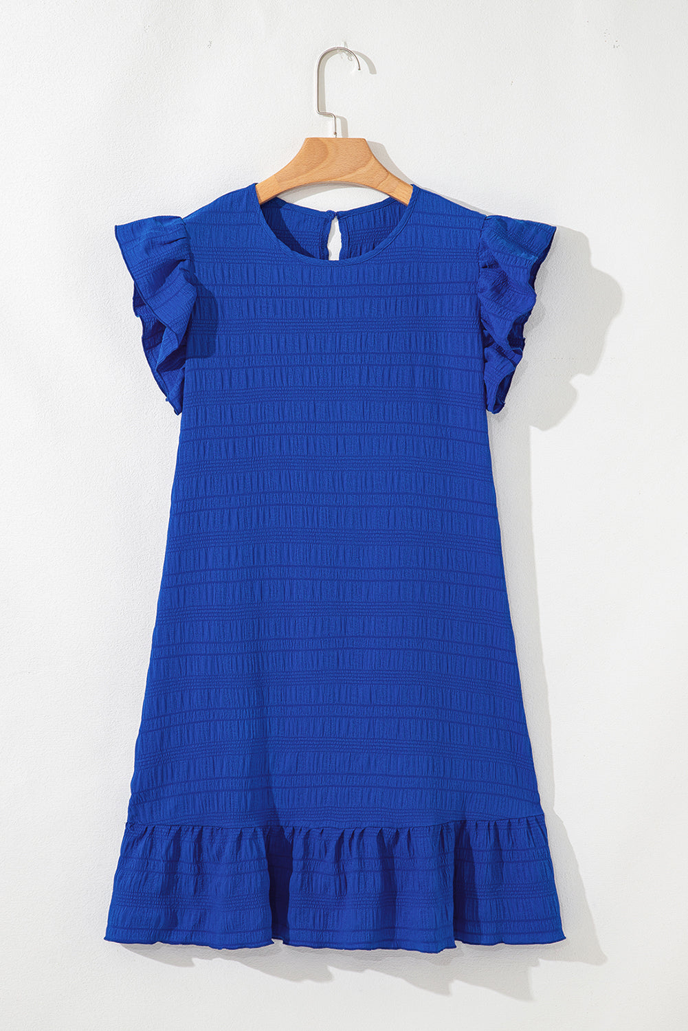 Textured Flutter Sleeve Ruffled Mini Dress eAura