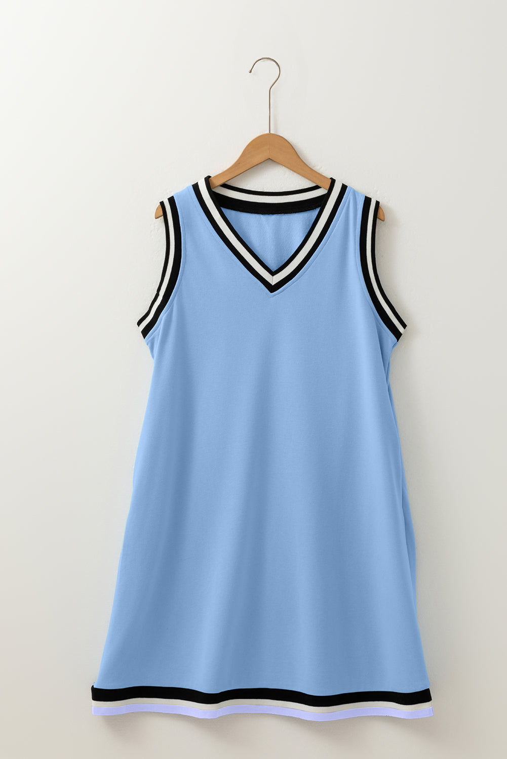 Contrast Trim V-Neck Shift Sleeveless Mini Dress eAura