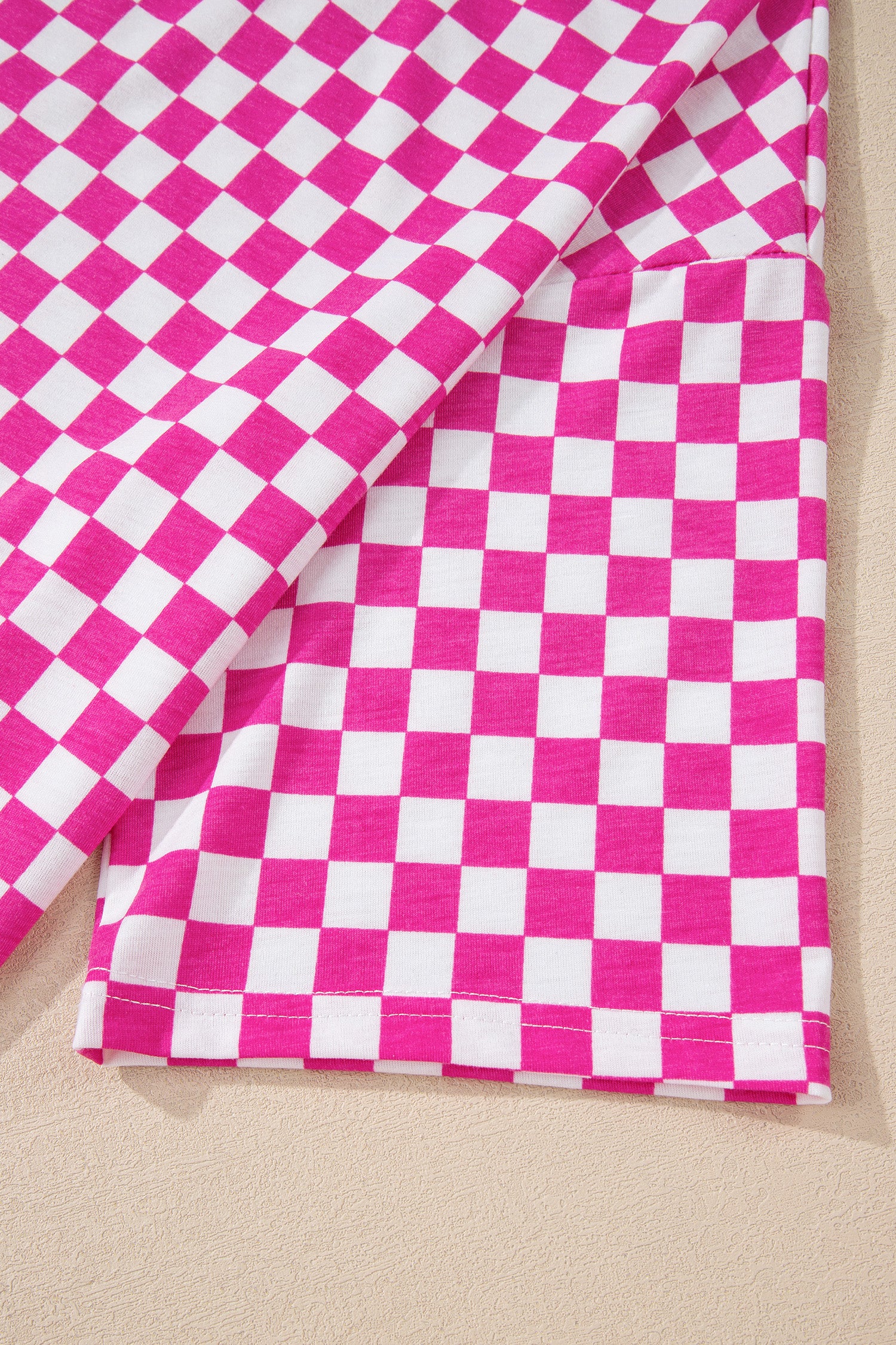 Checkered Print Half Sleeve Tee 2pcs Lounge Pant Set – Rose