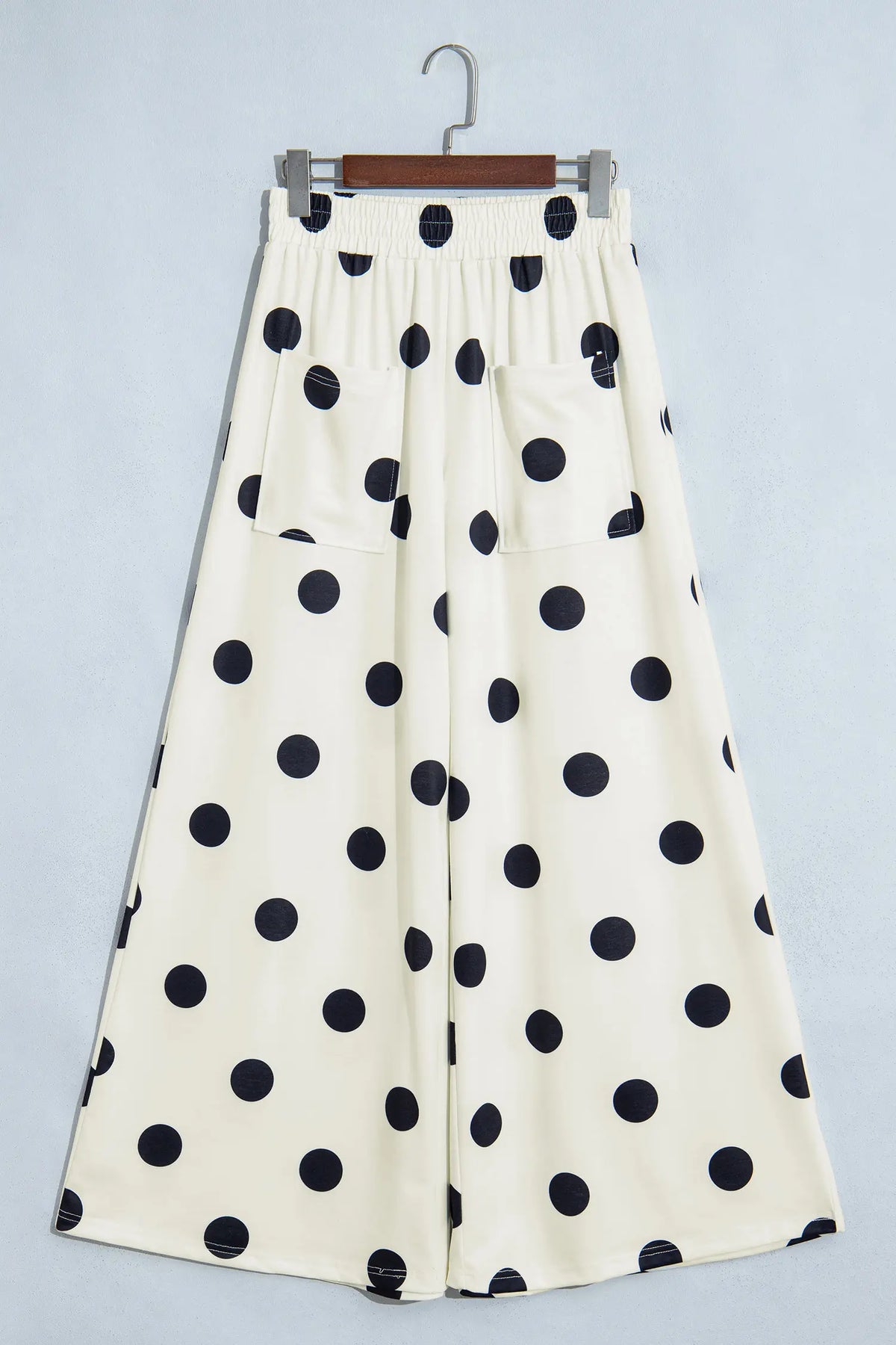 Sky Blue Polka Dot Wide Leg Elastic Waist Casual Pants – Light Blue