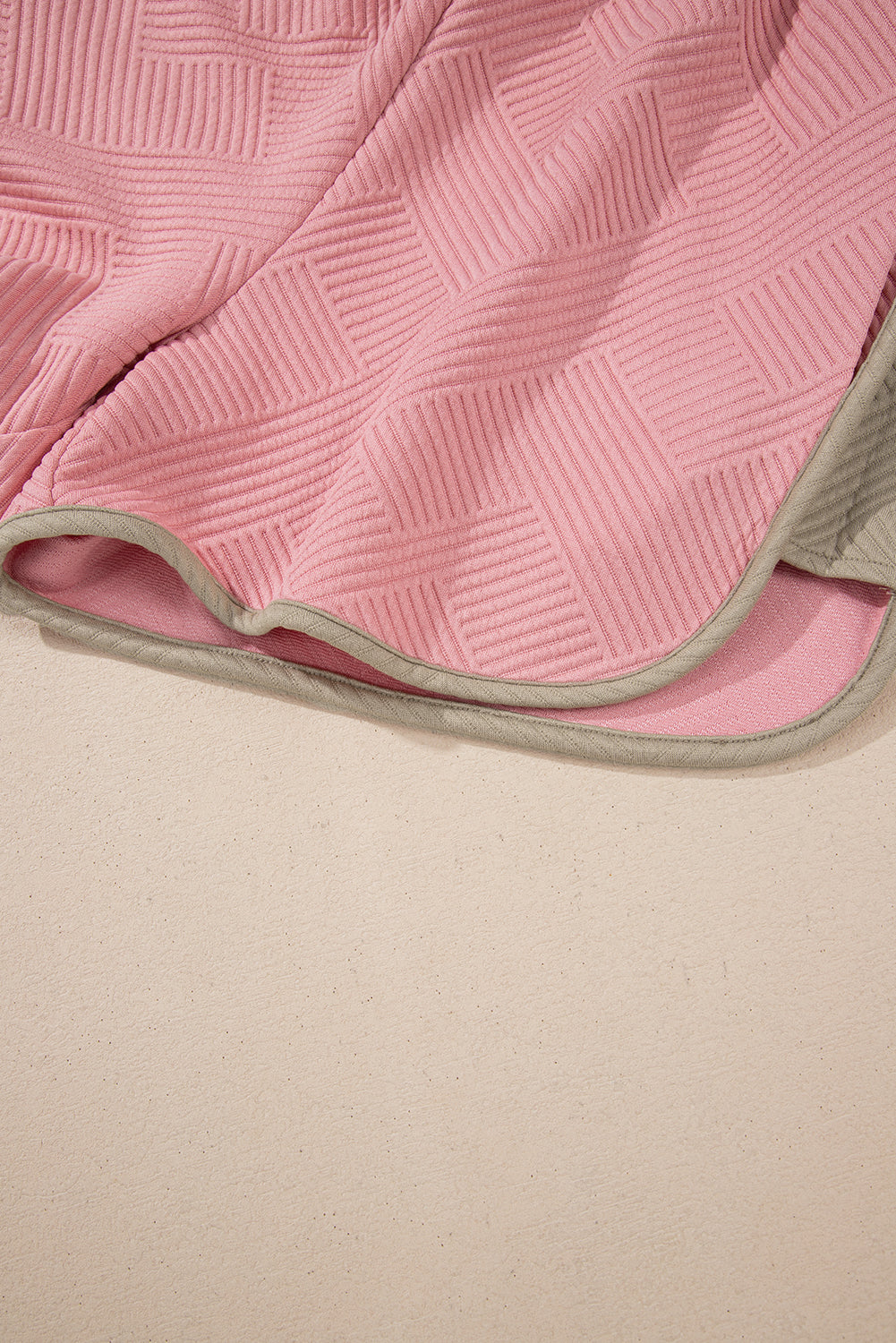 Pink Textured Colourblock Patchwork Tee Two Piece Shorts Set eAura