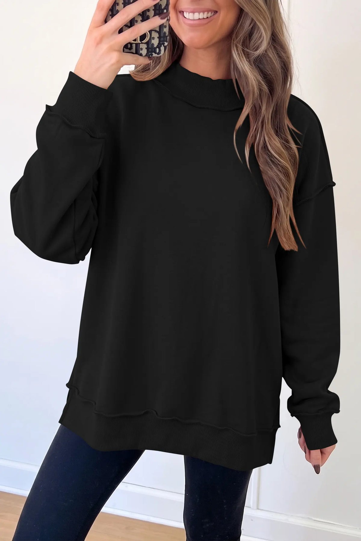 Oversize Drop Shoulder Reversible Mock Neck Sweatshirt