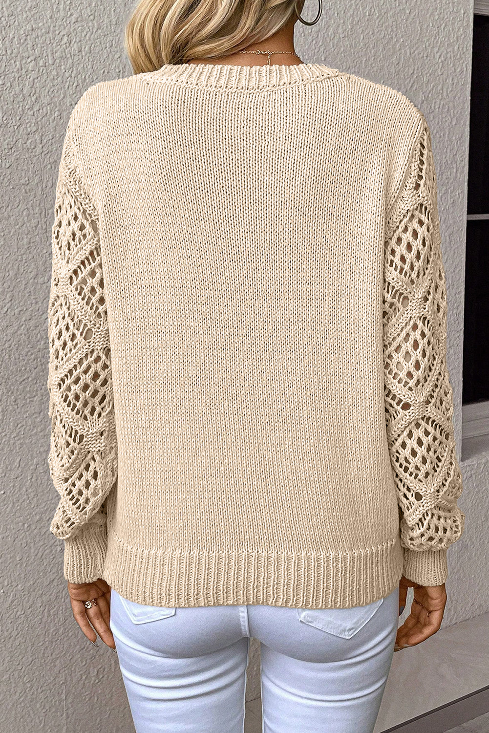V-Neck Pointelle Knit Sleeve Sweater - Sweaters & Cardigans/Sweaters