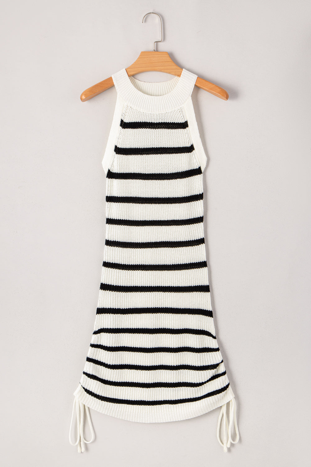 Black Stripe Knit Drawstring Detail Sleeveless Dress eAura