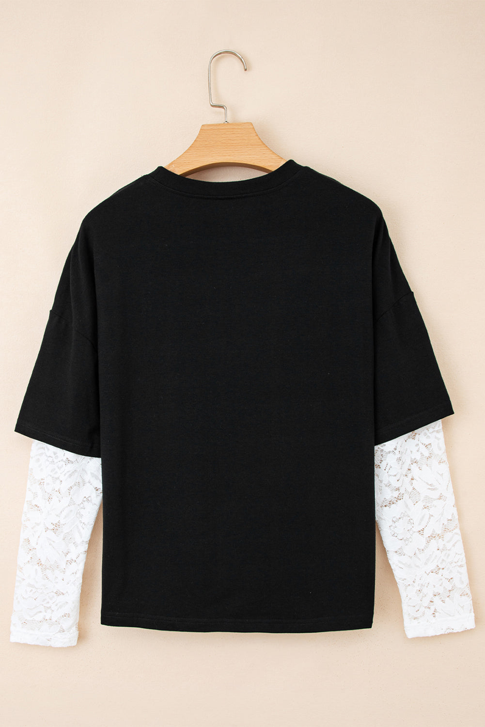 Lace Long Sleeve Insert Drop Shoulder Tee - eAura