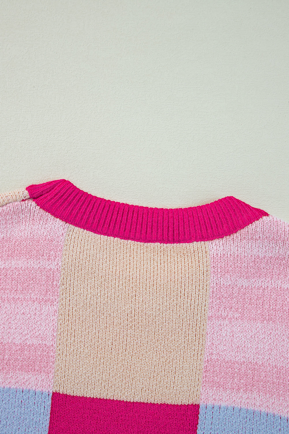 Rose Red Colour Block Drop Shoulder Crewneck Loose Fit Sweater eAura