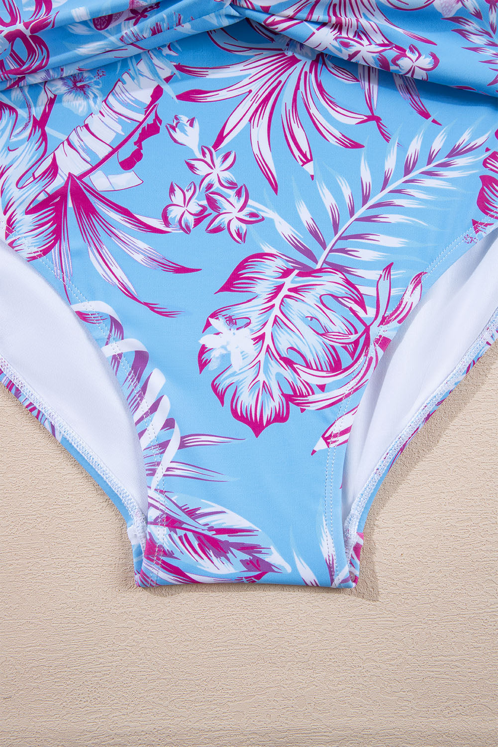 Sky Blue Plus Size Floral Print Twisted High Waist Bikini Set BB Fashion Outlet