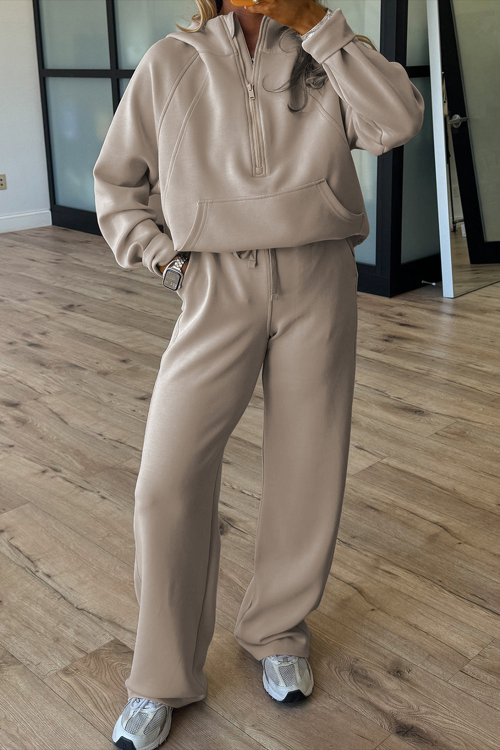 Beau Blue Half Zip Thumbhole Sleeve Hoodie Active Pants 2pcs Outfit Dear-Lover Dropshipping