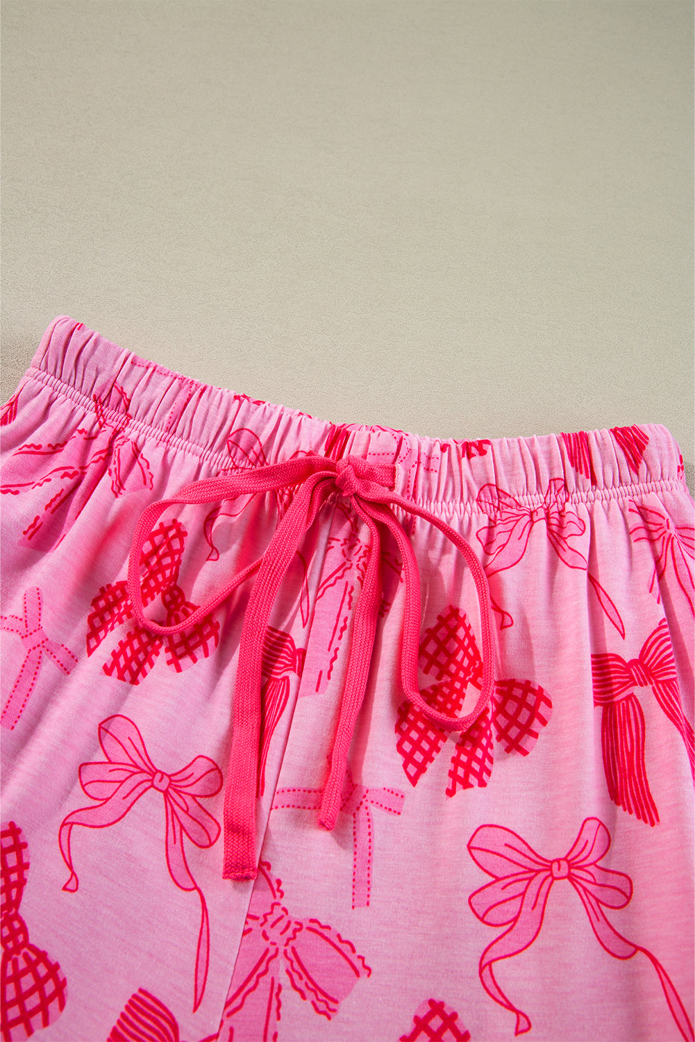 Pink Bow Knot Print Lapel Collar Short Sleeve and Pants Pyjamas Set Beagle Boutique Fashion Outlet