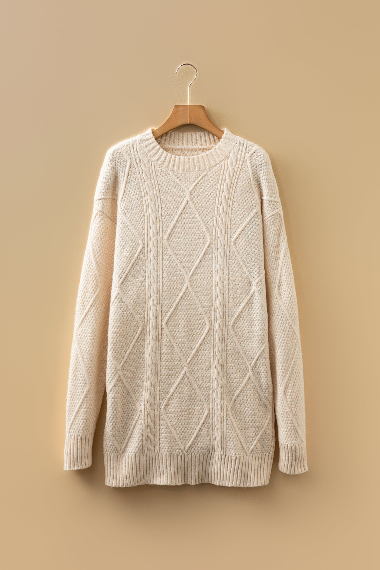 Cable Knit Drop Shoulder Sweater Dress – Brown, Black, Green, Beige & Burgundy