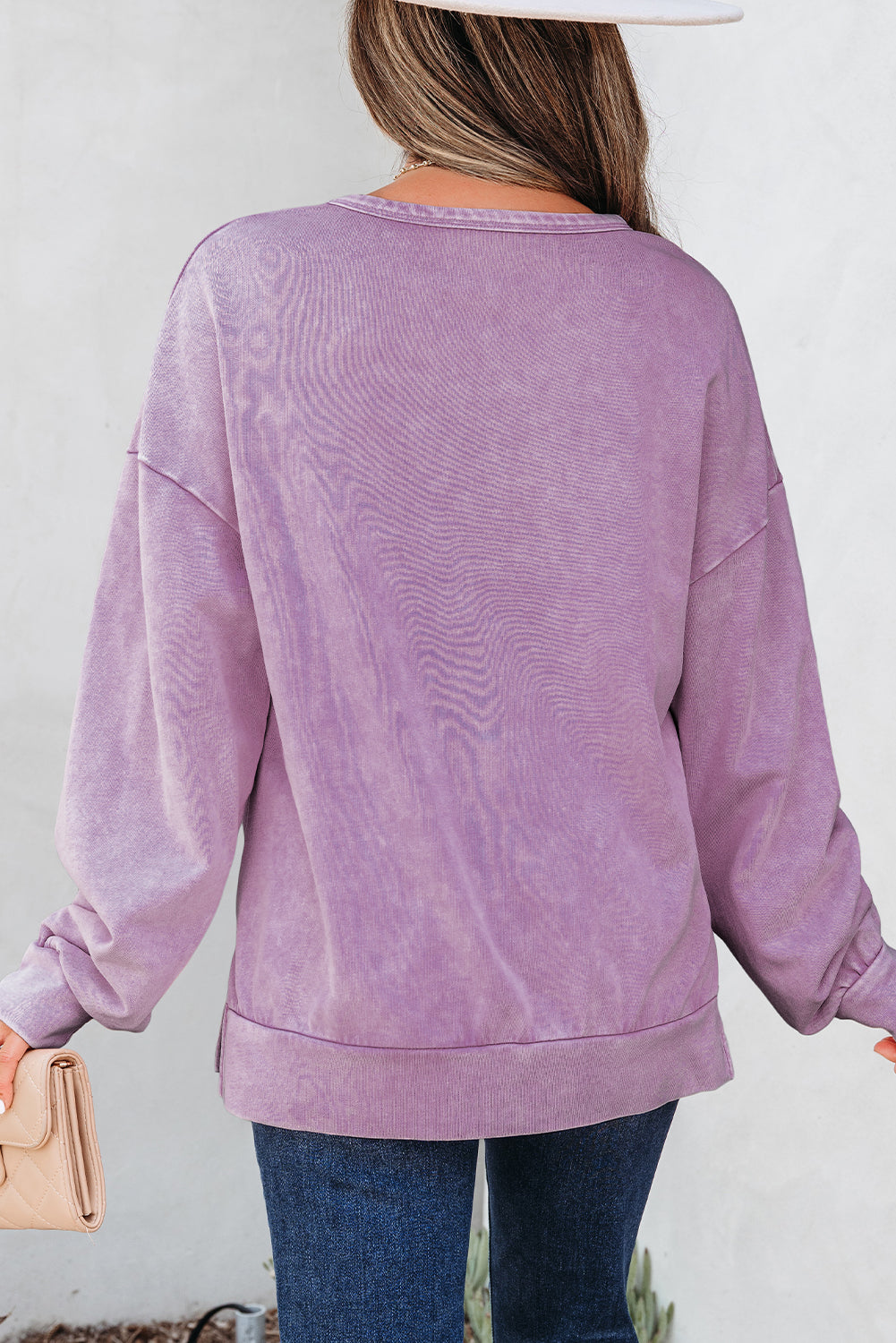 Mineral Wash Big Bow Patchwork Pullover Sweatshirt eAura