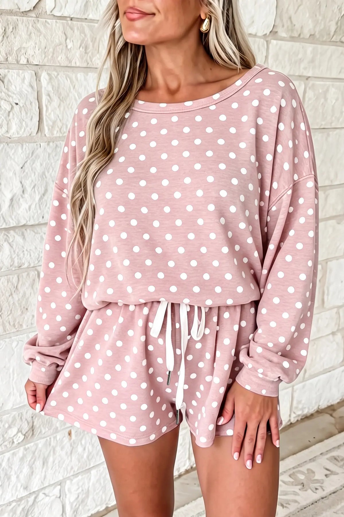 Co-ord Short Set Long Sleeve Top & Drawstring Shorts