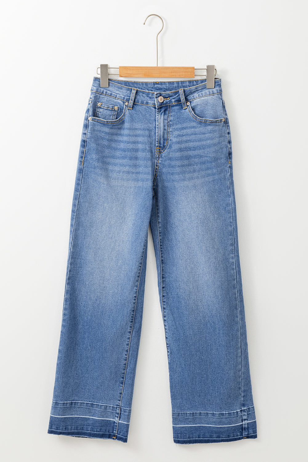Raw Hem Straight High Rise Loose Jeans - Bottoms/Jeans