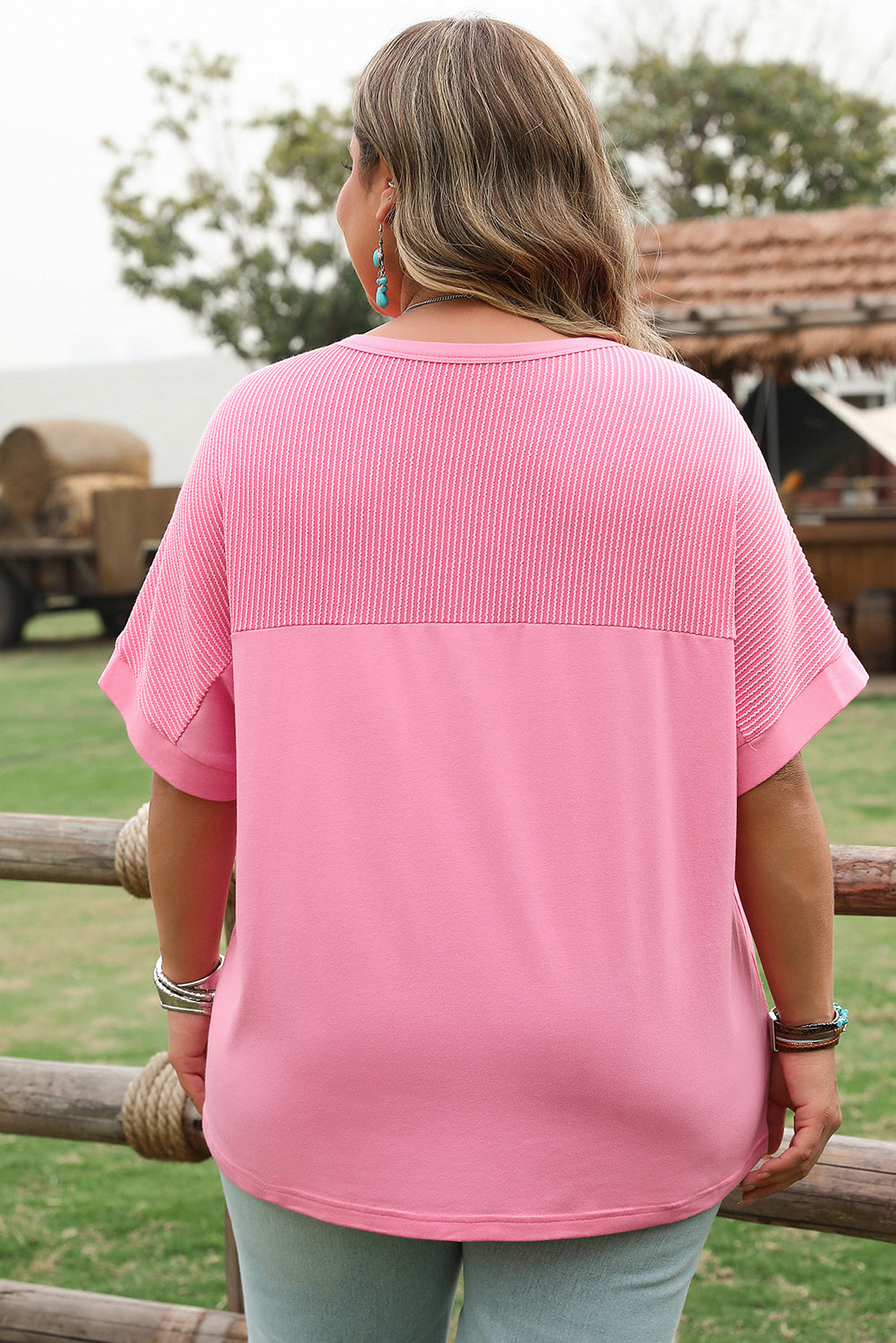 Bonbon Ribbed Patchwork Pocketed Plus Size T Shirt BB Fashion Outlet