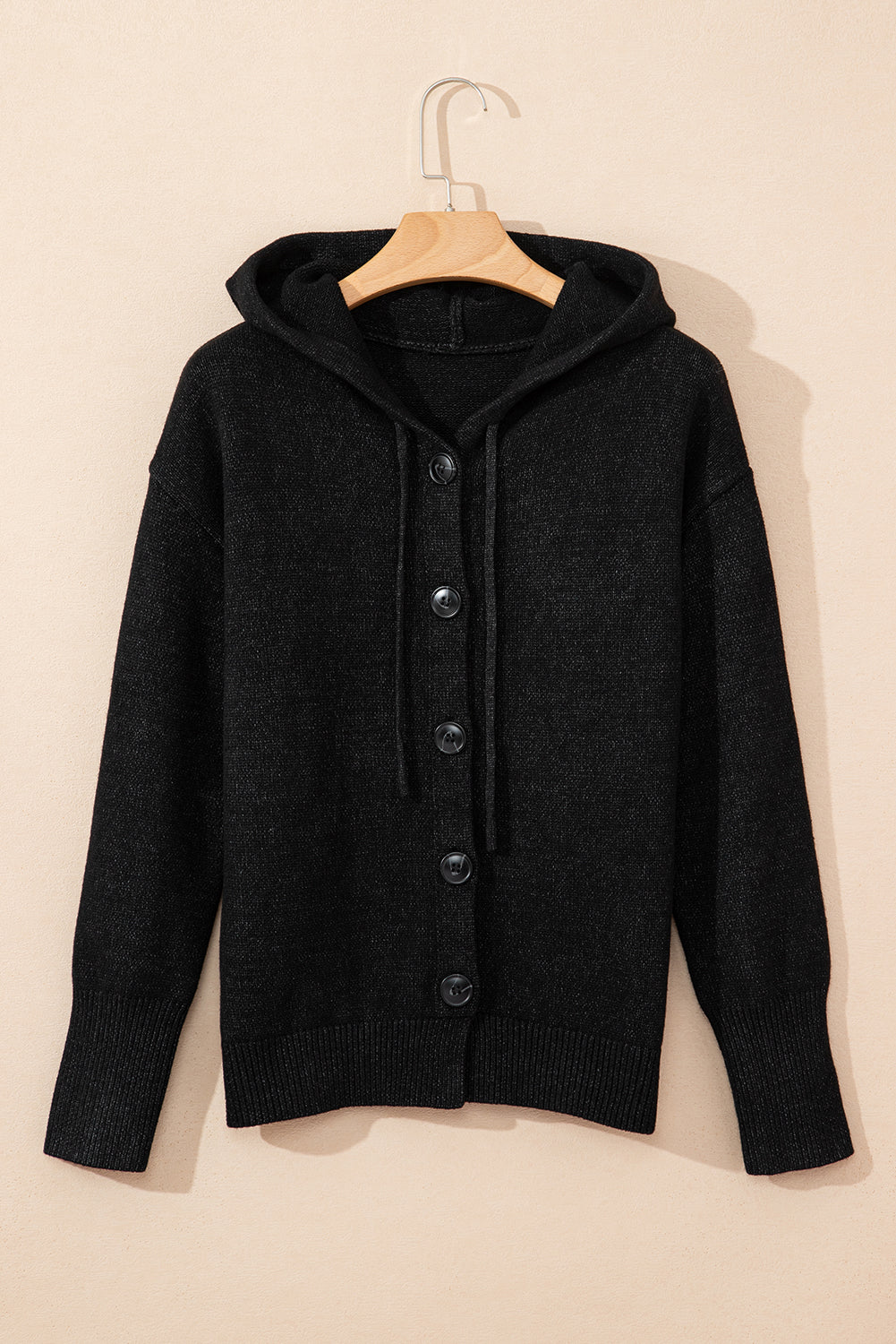 Medium Grey Drawstring Hooded Button Up Drop Shoulder Sweater Cardigan eAura