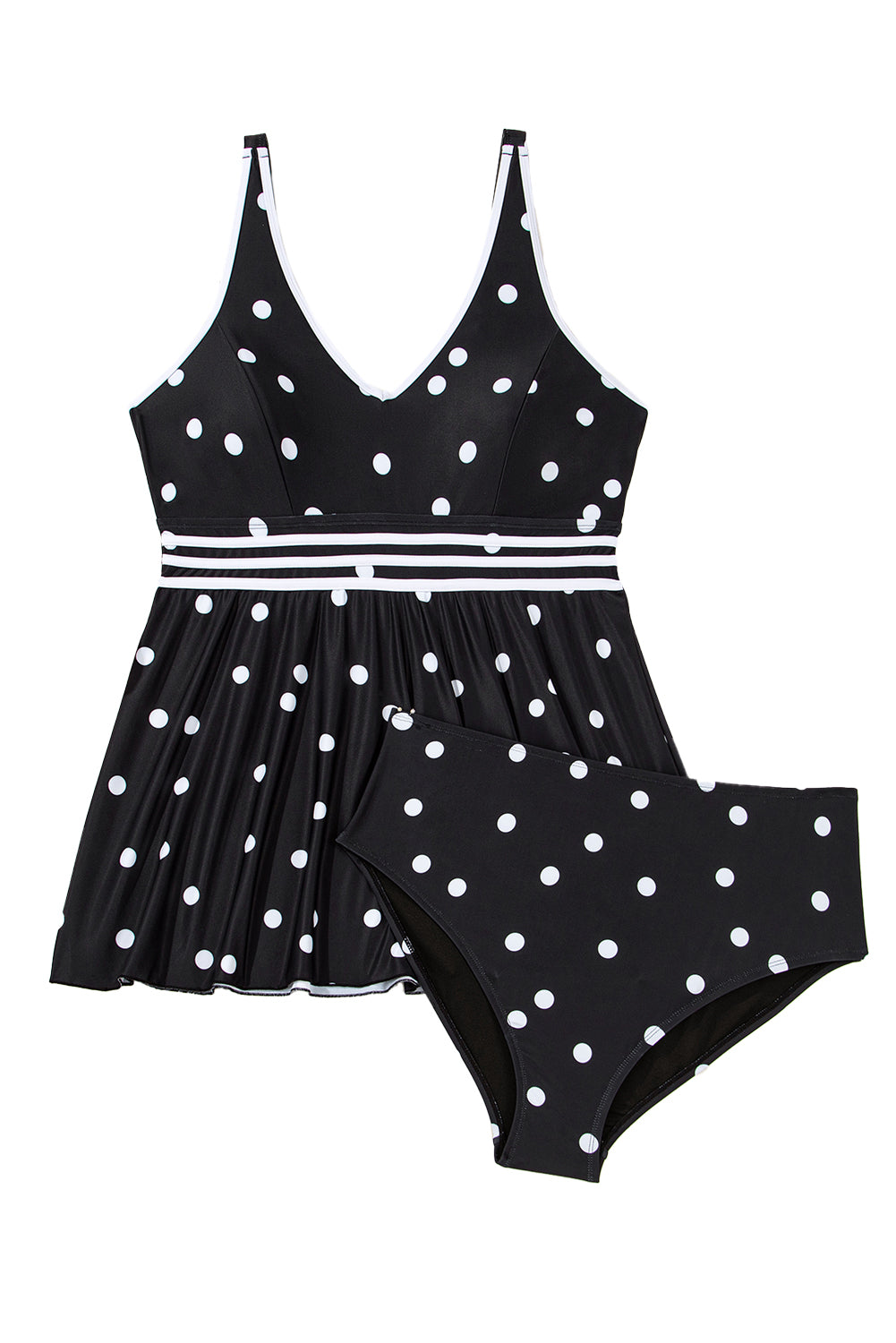 Black Polka Dot/Colourblock Trim V Neck Plus Size Swim Dress BB Fashion Outlet