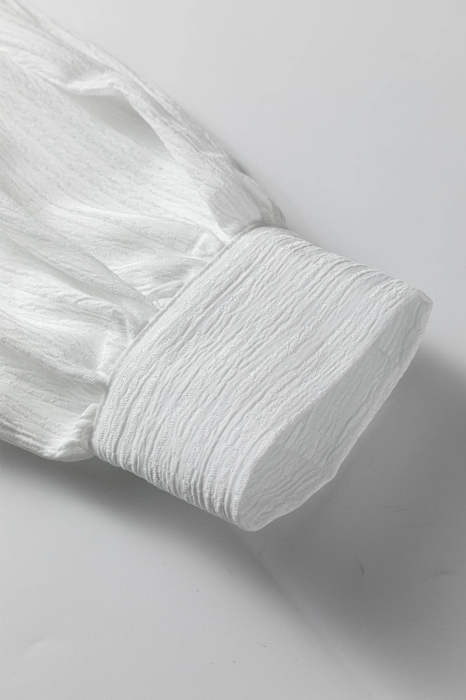 Crinkled Texture Lantern Sleeve Baggy Shirt - Tops/Blouses & Shirts