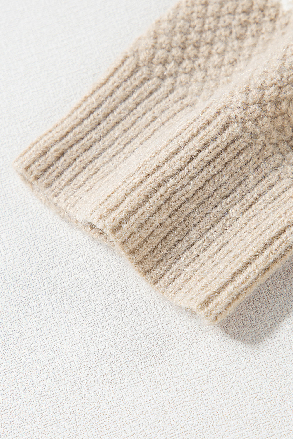 Khaki Cable Knit Colourblock Crew Neck Drop Shoulder Sweater eAura