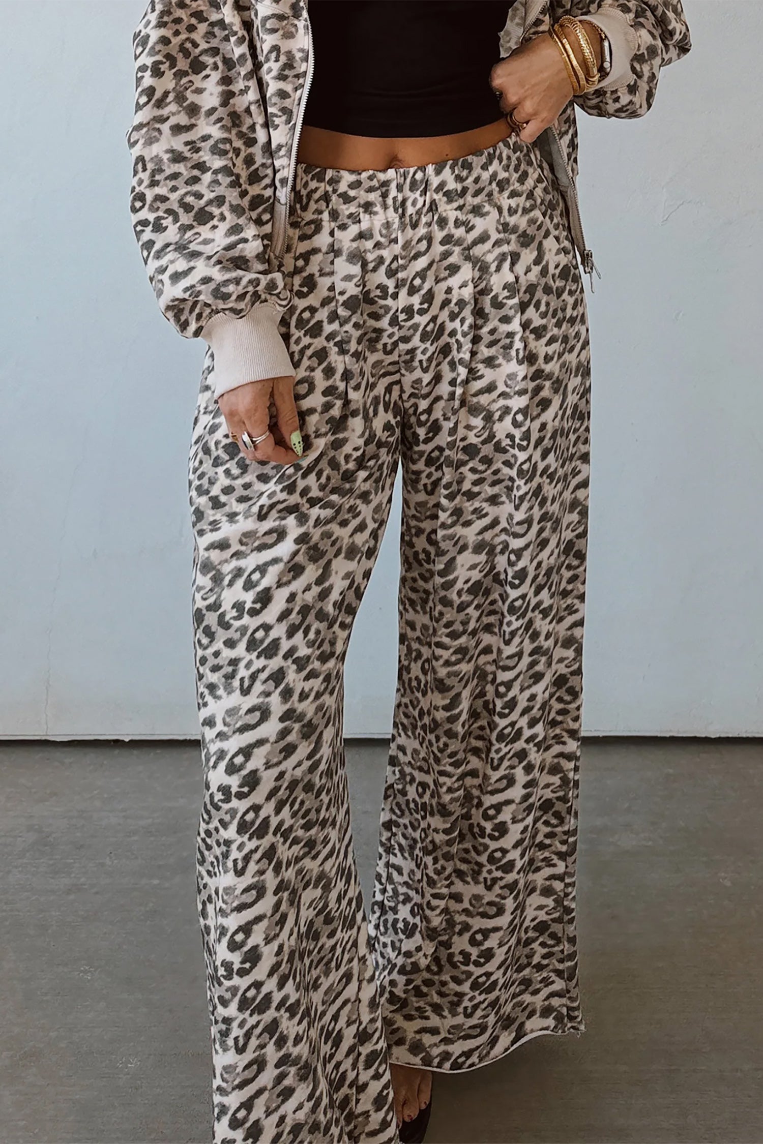 Leopard Print Wide Leg Full Length Pants – Multicolour