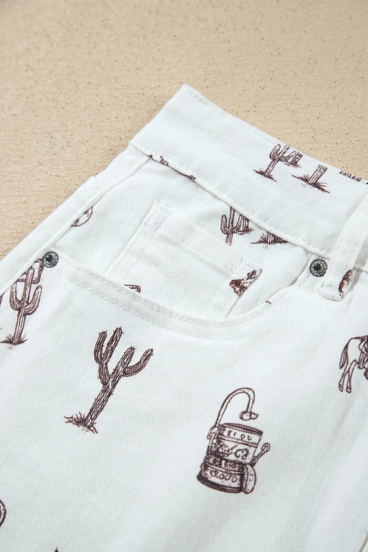 Western Print Cactus Horse Bull Denim Skirt – White