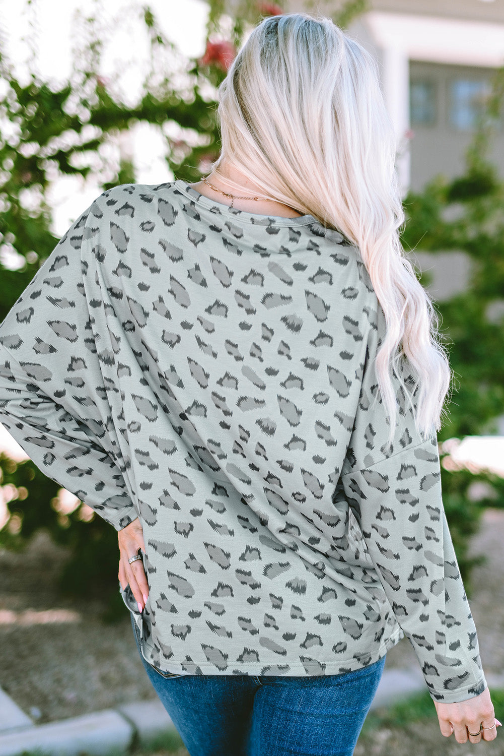 Brown Animal Print Stitching Loose Long Sleeve Top eAura