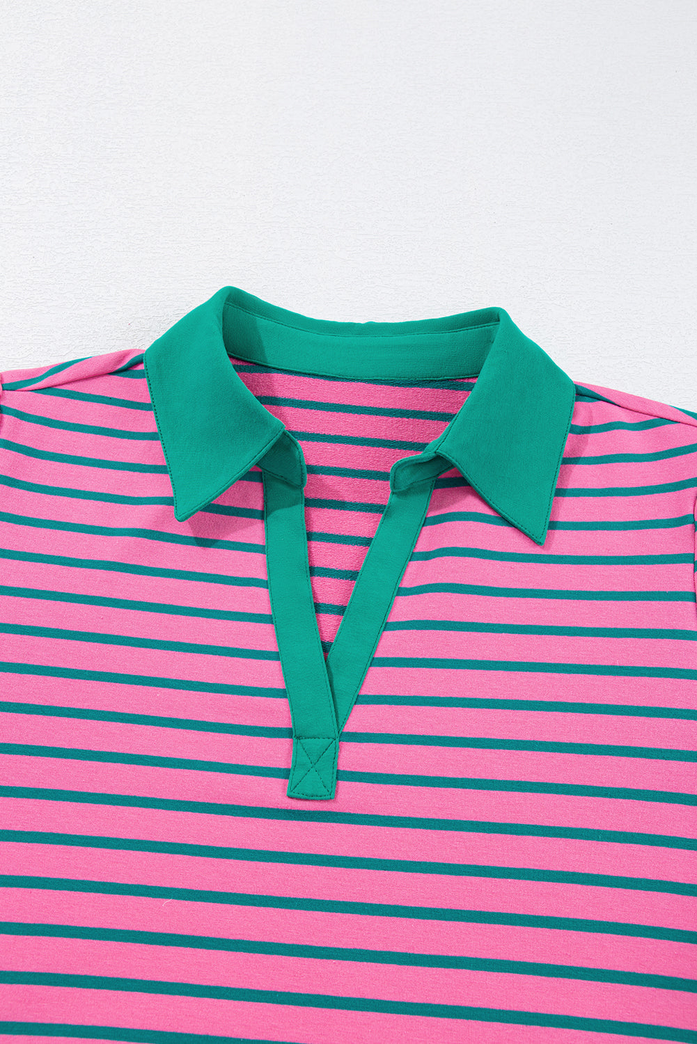Rose Stripe Collared V Neck Puff Sleeve Shift T Shirt Dress with Pockets BB Fashion Outlet