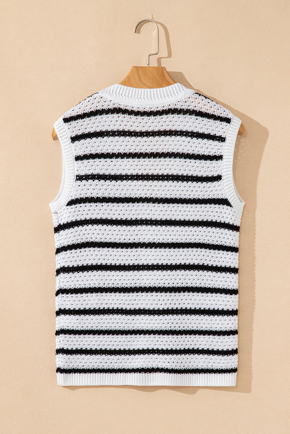Striped V Neck Gold Buttons Elegant Sleeveless Sweater eAura