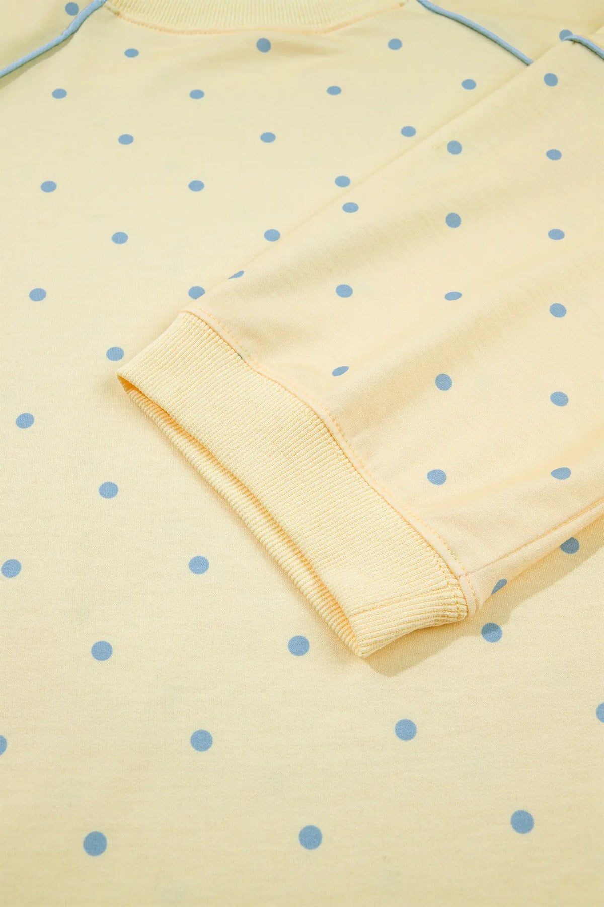 Polka Dot Print Piping Trim 3/4 Sleeve Relaxed Top – Yellow