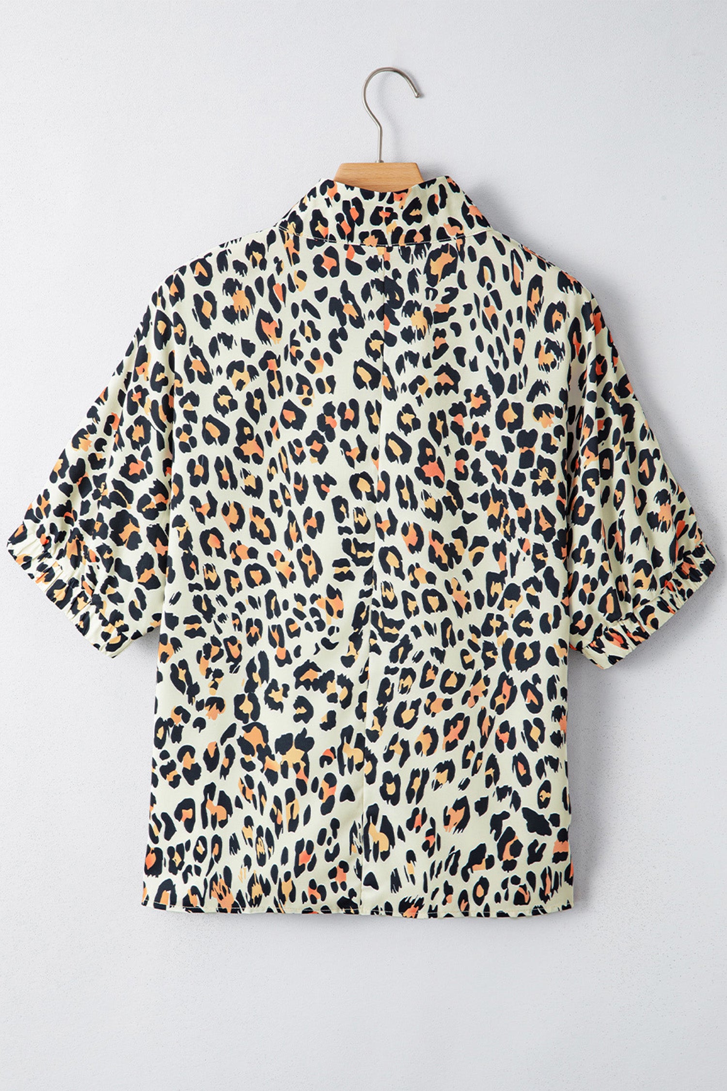 Leopard Contrast Striped V-Neck Loose Fit Blouse