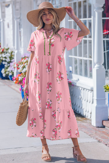 Floral Print Flutter Sleeve Maxi Dress